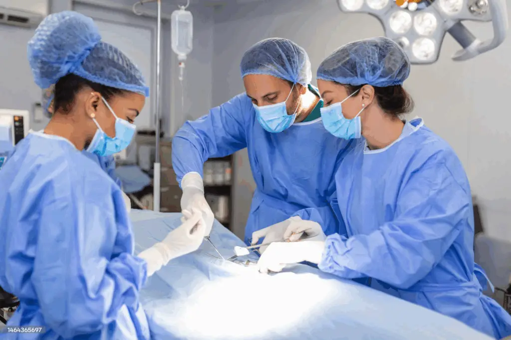 Vascular surgery team performing an operation in theatre, representing the Medset Vascular Surgery ST3 Interview and Application Guide